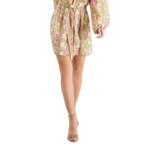 Leyden Womens Embroidered Ditsy Floral Smocked Mini Skirt Large Citron